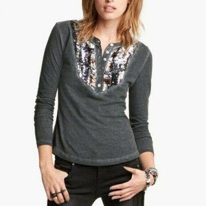 Free People Henley Shirt Tiger Eyes Sequin Bib